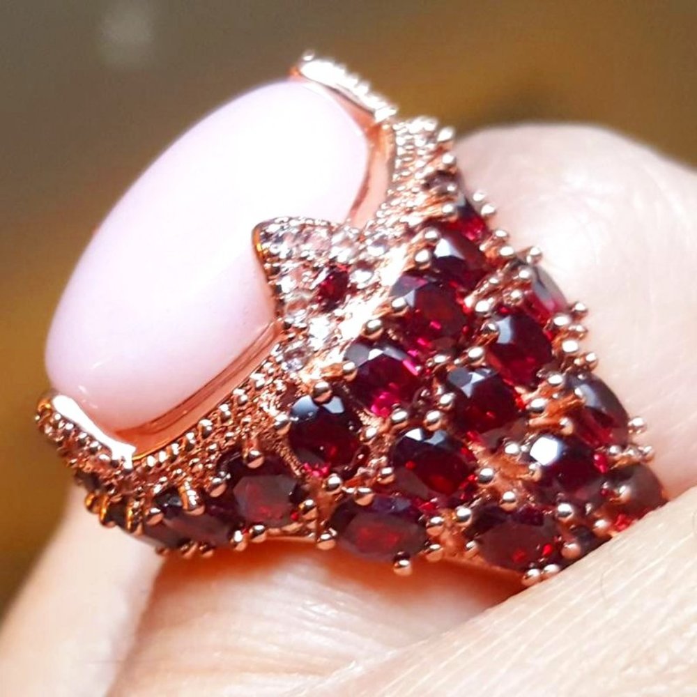 Queen's Ring - Real Opal, Rhodolite Garnets, Topaz
